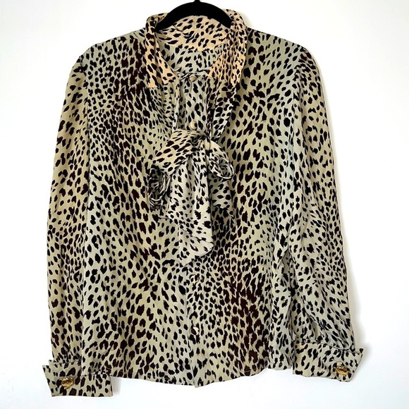 Valentino Tops - Vintage Valentino MissV French-Cuff Silk Leopard Blouse  Size 42​​​